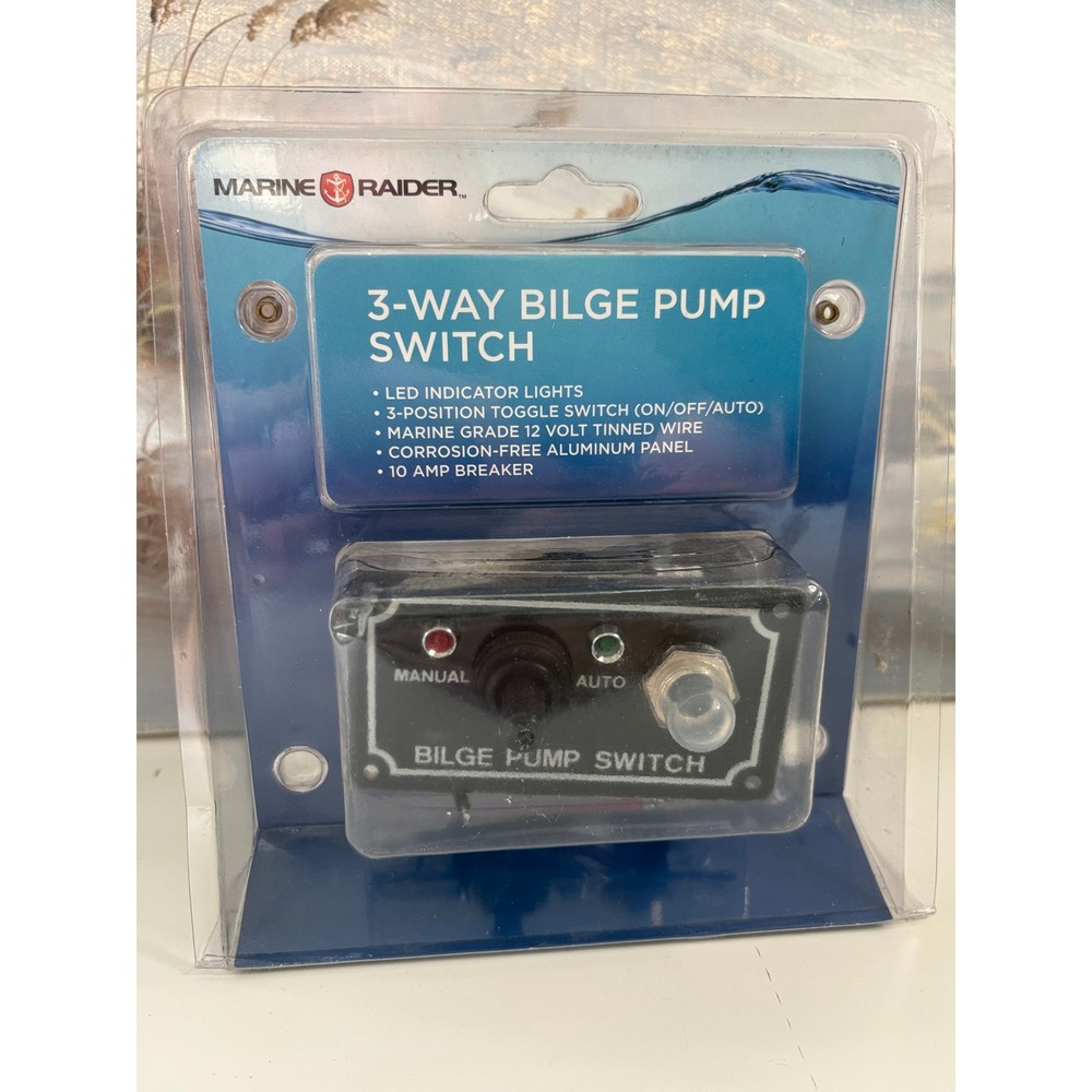 Marine Raider 3-Way Bilge Pump Switch 12V LED Aluminum Panel 10 Amp Breaker NEW